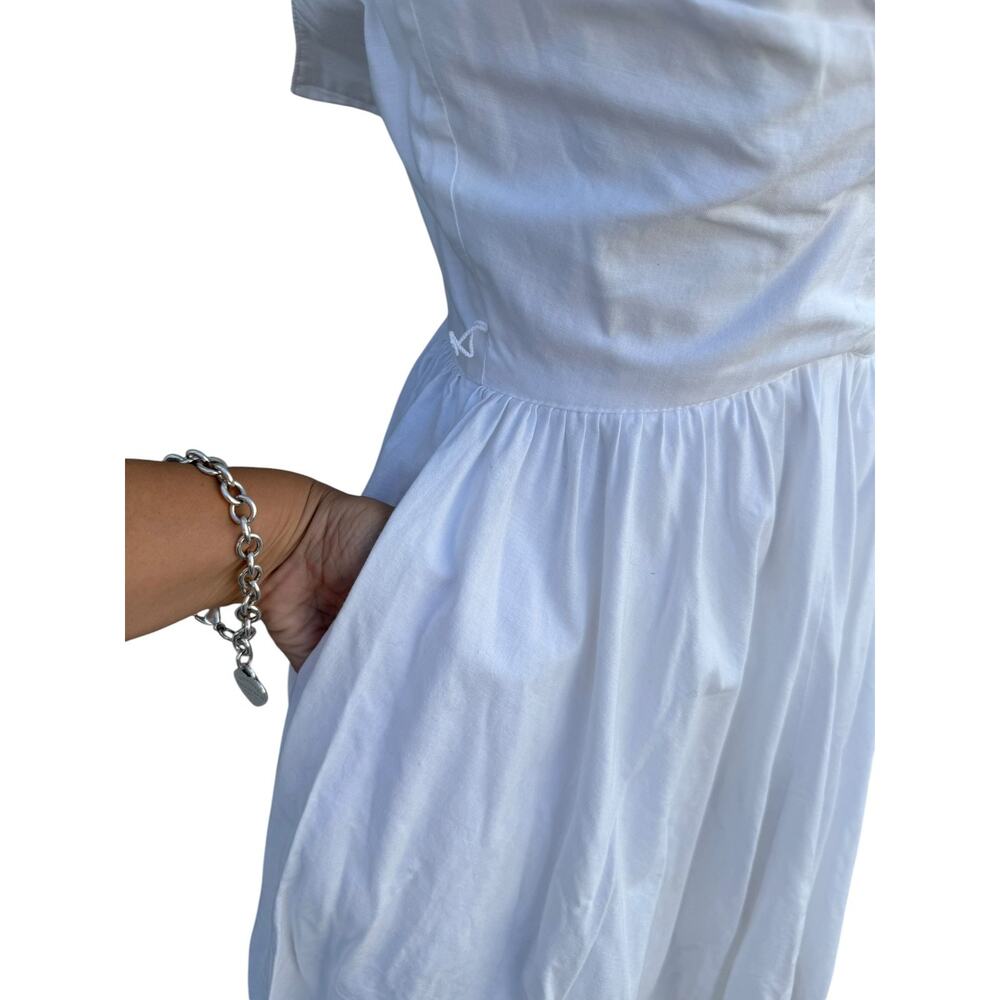 Vintage 90s Women's 4 LWD Classic Sleeveless Pleated Midi Dress V-Neck White - Picture 4 of 6